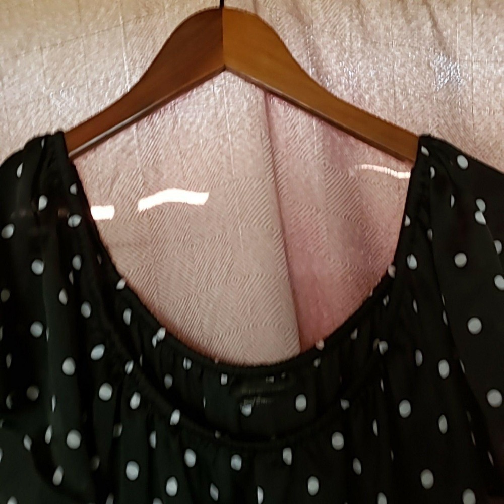 Spense Blouse Womens Large Black Scoop Neck Flutter Sleeve Polka Dot Tunic Top